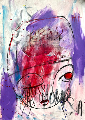 Mitsi B Kral Outsider Art ''In Your Head'' Expressionist Face Painting A4