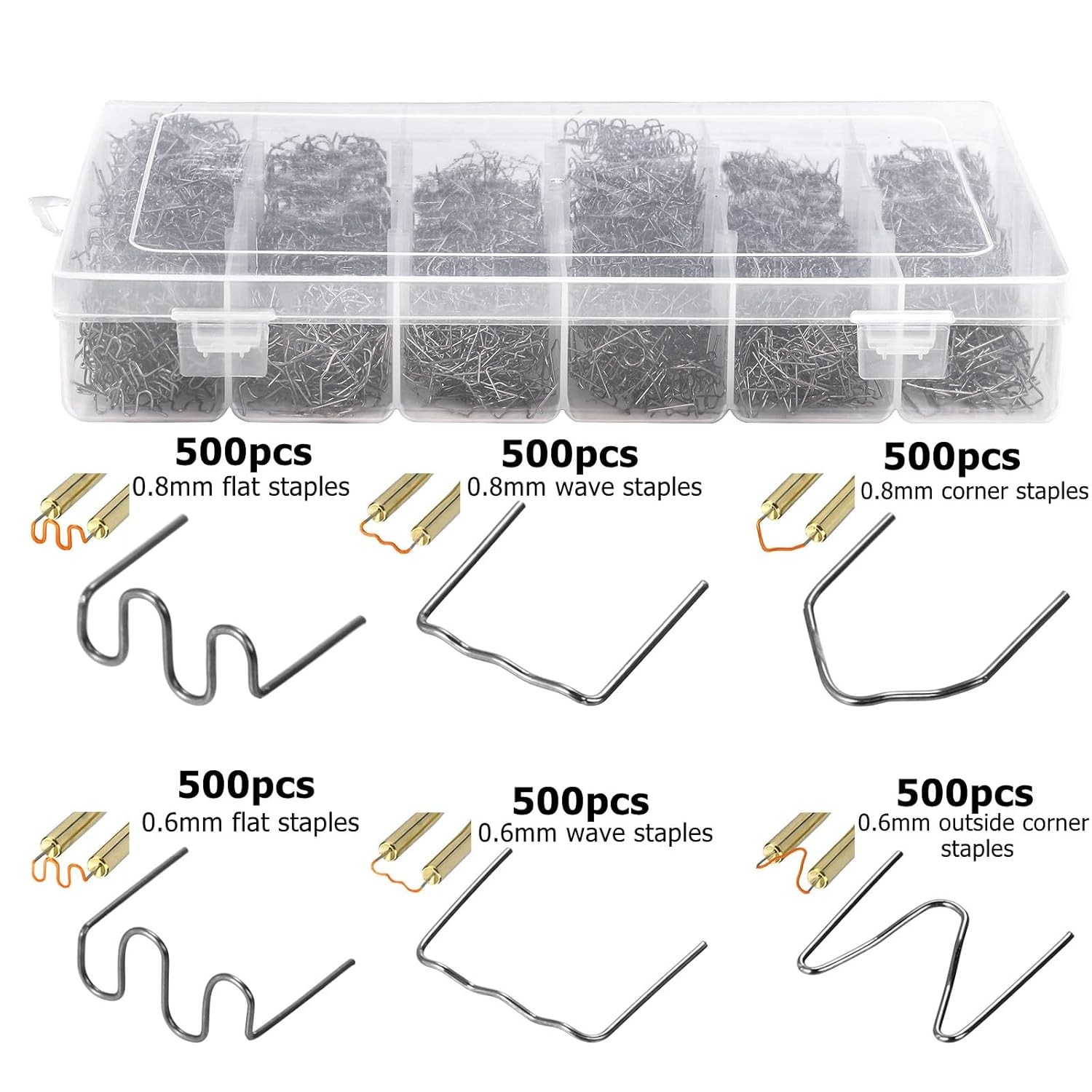ZOOFOX 3000 Pieces Plastic Welder Staples, Welding Hot Staples 0.6mm, 0.8mm 