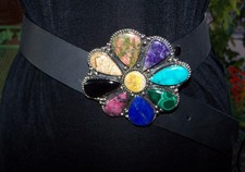 HUGE Artisan Southwestern Silver Turquoise Gemstone Flower Cluster Belt Buckle 4