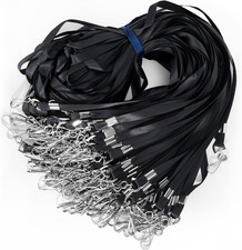 100 Pack Heavy-Duty Bulk Lanyards  Black Nylon Flat Lanyard with Swivel Hook fo