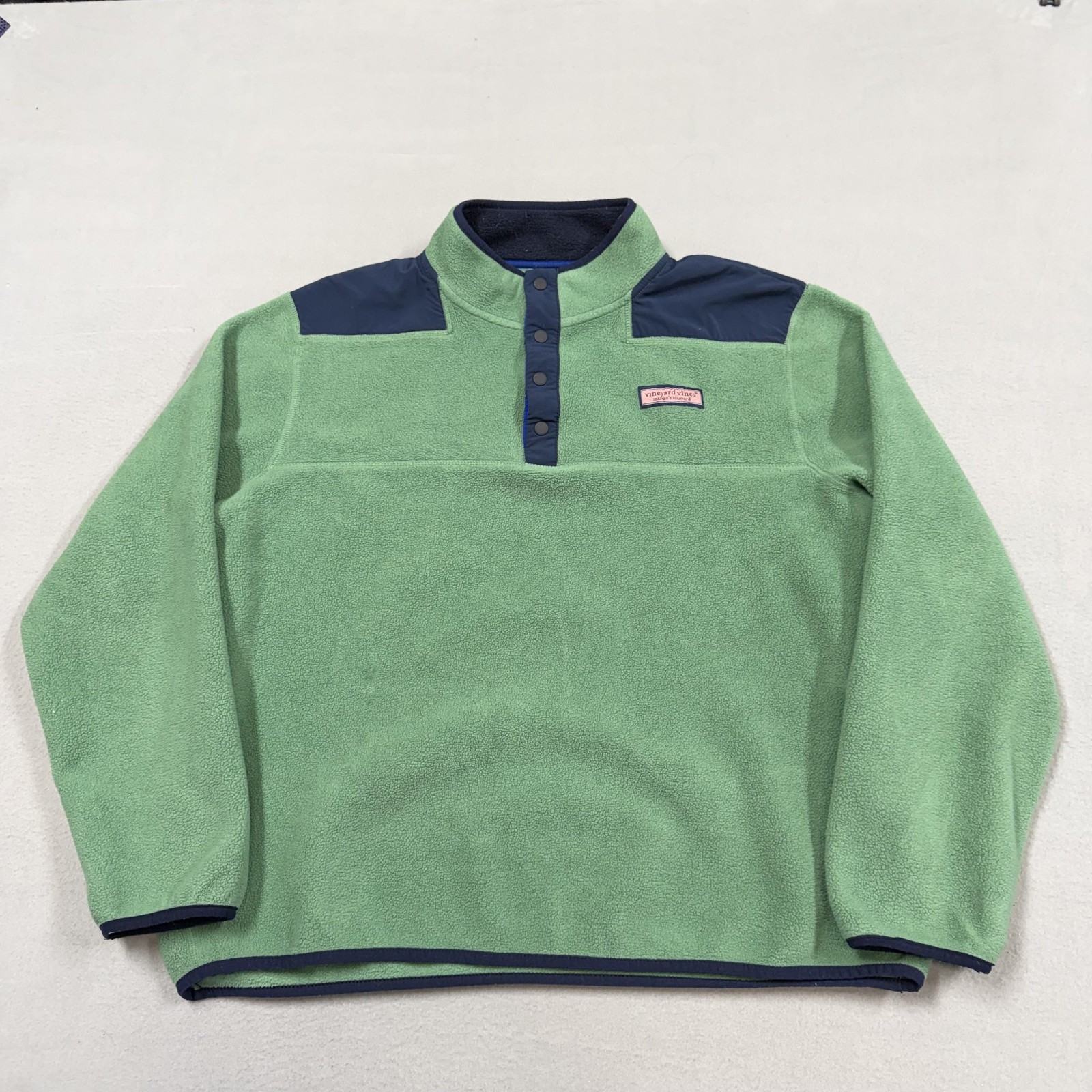 Vineyard Vines Sweater womens XL Green Fleece Shep Shirt Snap Mock Neck Pullover