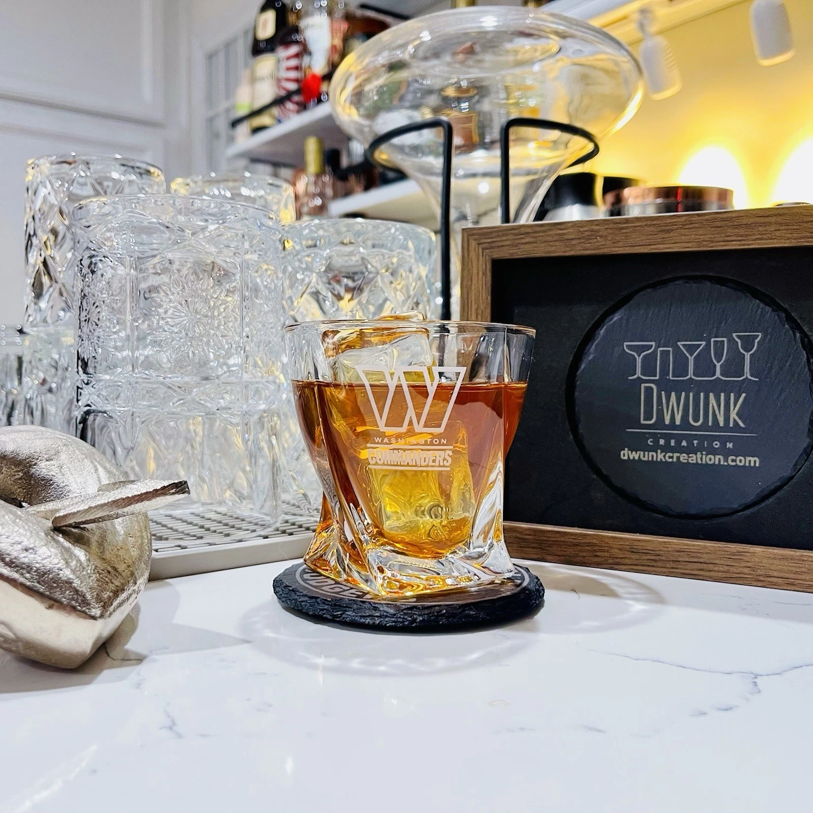 Engraved Washington Commanders Whiskey Glass - Twisted Whiskey Glasses