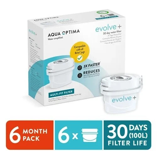 Aqua Optima Water Filter Cartridge, 6 Pack (6 Months Supply), Evolve+, NEW