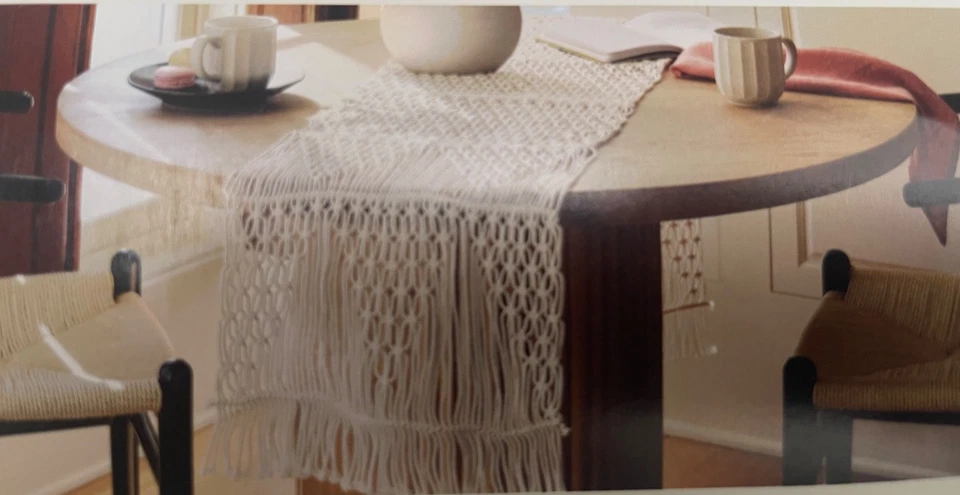 72" x 14" COTTON MACRAME TABLE RUNNER WHITE -THRESHOLD, FALL DECOR - Image 2 of 4