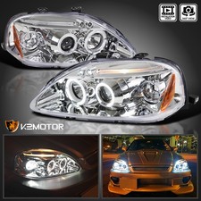 Fits 1999-2000 Honda Civic Led Halo Projector Headlights Lamps Leftright 99-00