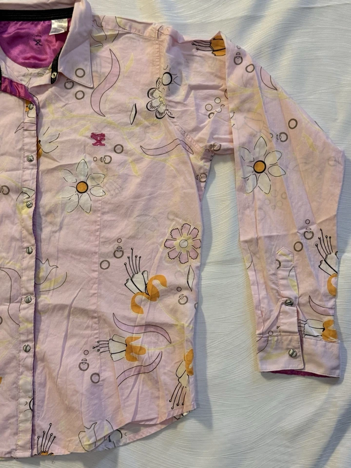 Wrangler Twenty X Tween Floral Western Shirt L Pink Tailored Fit Discontinued - Image 2 of 4