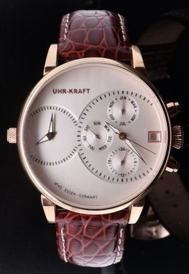Auth UHR-KRAFT Chronograph Dual Timer Steel 45mm Quartz Wristwatch