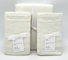 New Pottery Barn Belgian Flax Linen Duvet Cover F/Q Queen Ivory 2 EuroShams