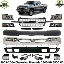 Front Bumper Chrome & Headlights Kit For 2003-2006 Chevy Silverado 2500 HD 3500