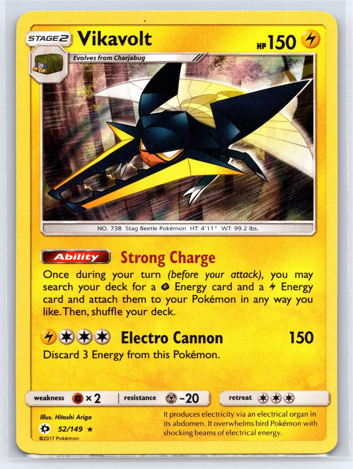 Vikavolt 52 - Pokemon Sun & Moon Base Set - Holo Rare - LP