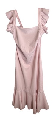 JJ House Size 12 Pink Midi Dress Ruffle Sleeve Ruffle Hem NWT