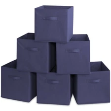 6 Collapsible 13" Fabric Cubby Cube Storage Bin Baskets for Shelves - Navy Blue