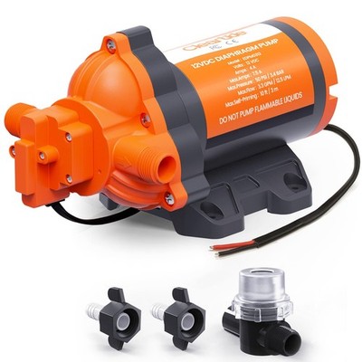 DC Diaphragm Water Pump, 12V, 3.3 GPM, 50 PSI, Self-Priming 10FT, Self-Diagno...