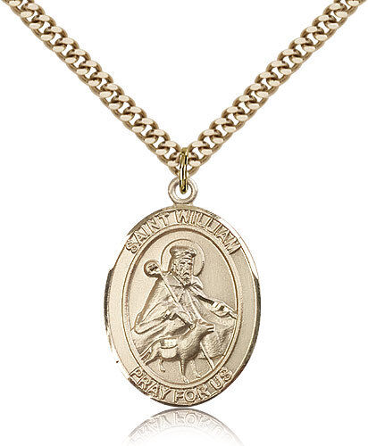Saint William Of Rochester Medal For Men - Gold Filled Necklace On 24 Chain ... - Bild 1 von 1