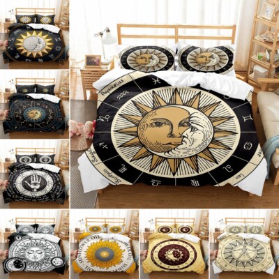 Sonne und Mond Bettwäsche Set 2/3-teilig Steppdecke Bettbezug Schlafsaal Doppel Einzelgröße