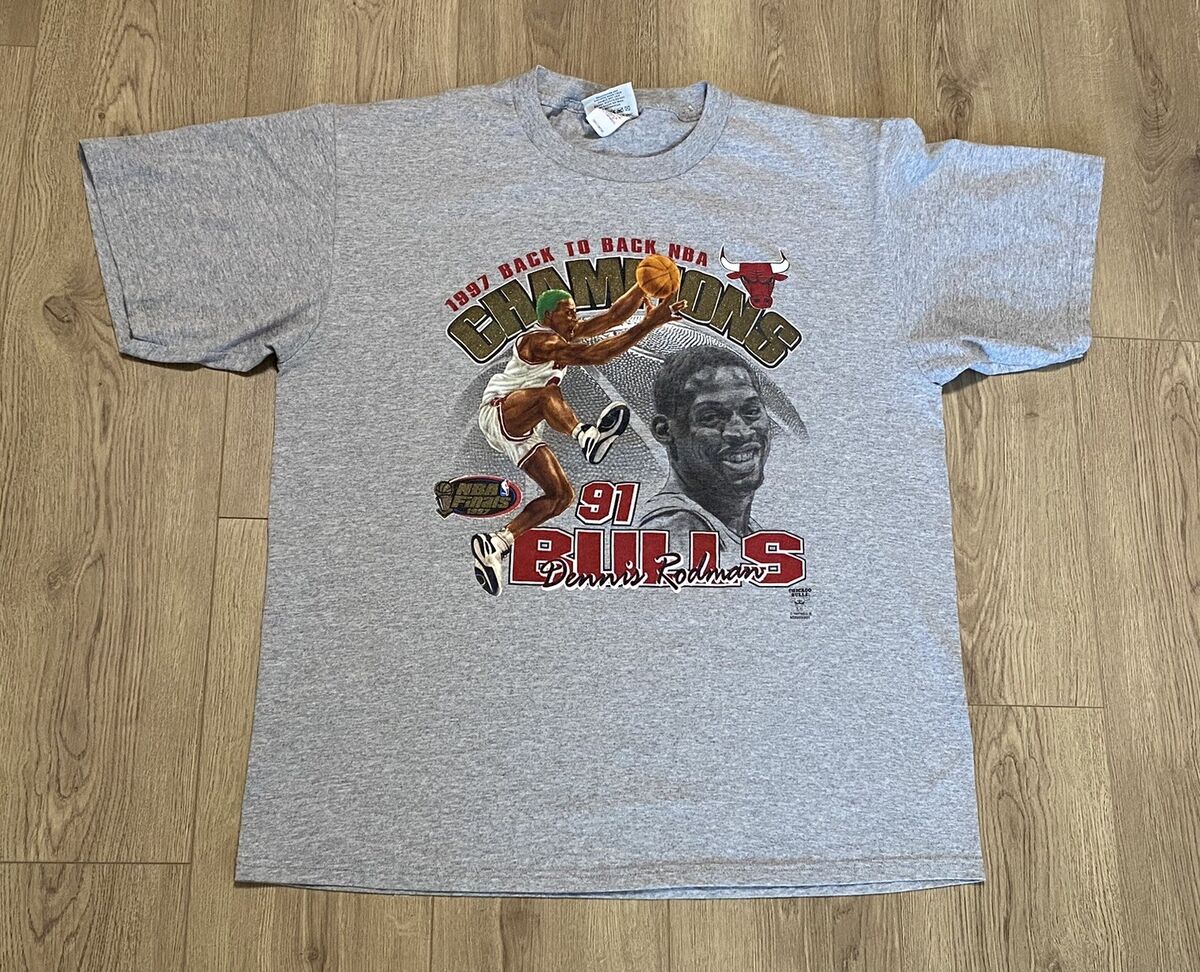 Vintage 1997 Dennis Rodman Chicago Bulls NBA Champions Grey