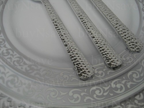 Hammered Design Plastic Forks | Silver | Pack of 20 - Picture 2 of 2