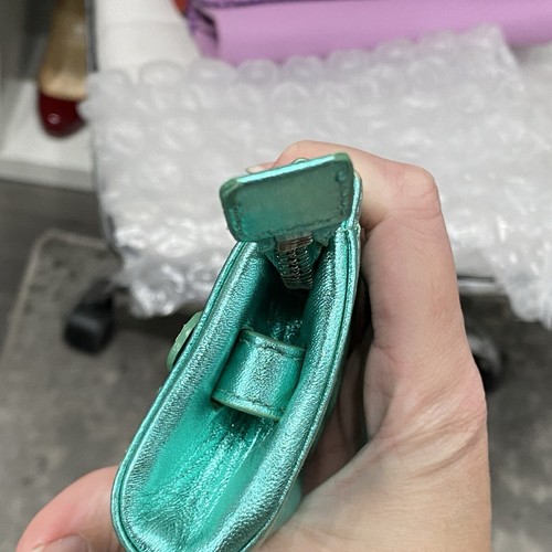 Jimmy Choo Tulita Clutch Metallic Turquoise Leather Wristlet Strap Bag - Picture 7 of 9