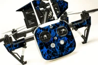 DJI Inspire 1 Quadcopter/Drone, Transmitter, Battery Wrap/Skin | Dk Blue Flames