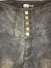 VTG 80s 90s FESTIVAL JEANS CAPRI HIGH RISE BLACK FADED GRAY STRETCH Boho RETRO 3