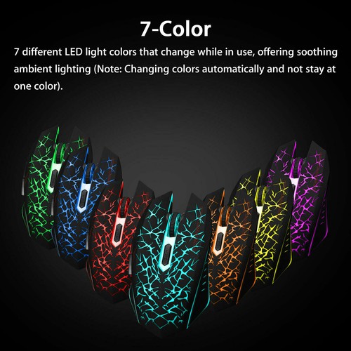 Wireless USB Optical Mice Gaming Mouse 7 Color LED Backlit Rechargeable For PC - Picture 6 of 7