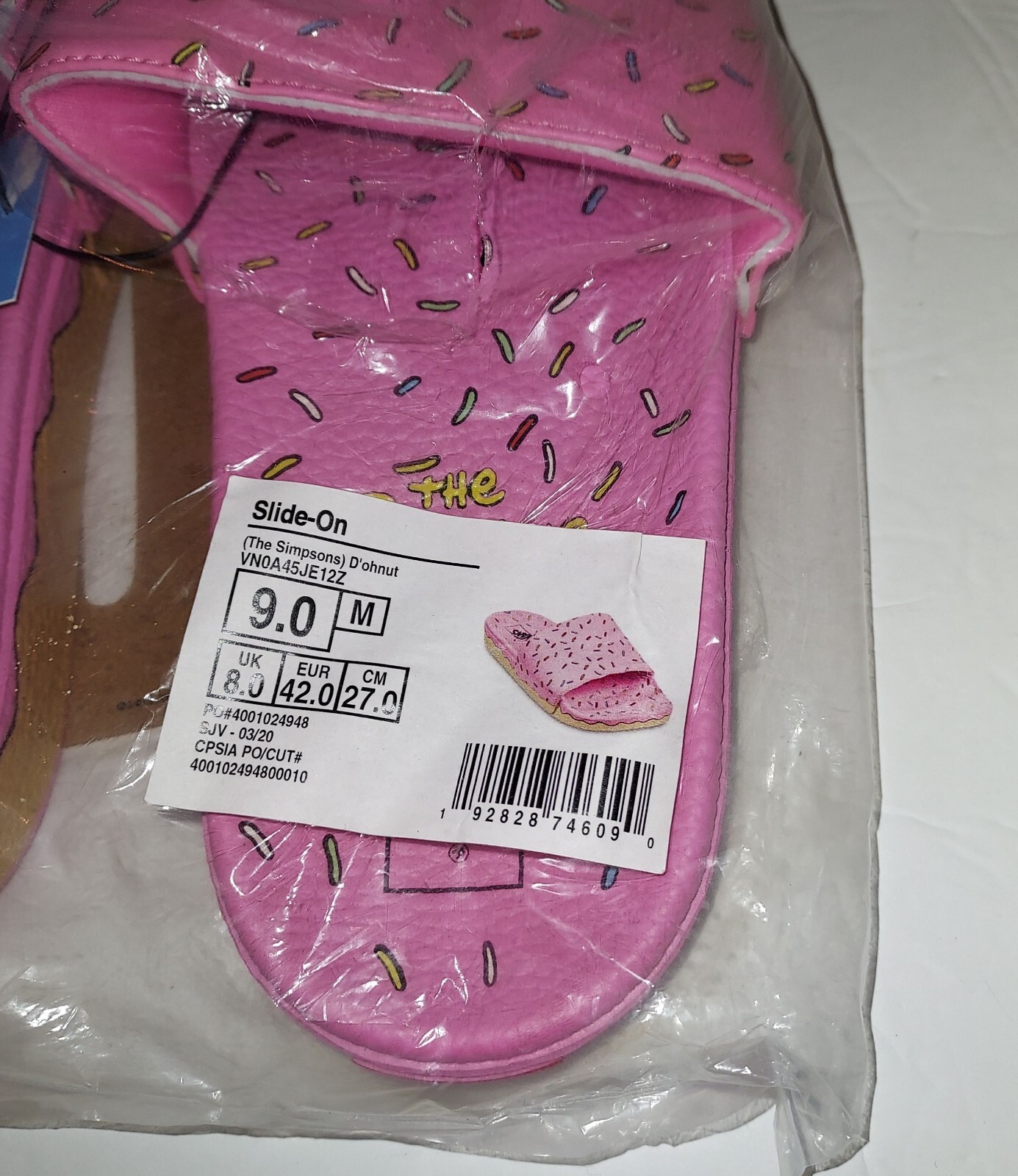 Simpsons Limited Edition Vans Pink Slides Shoes Size M9 Homers Sprinkles Donuts image 2