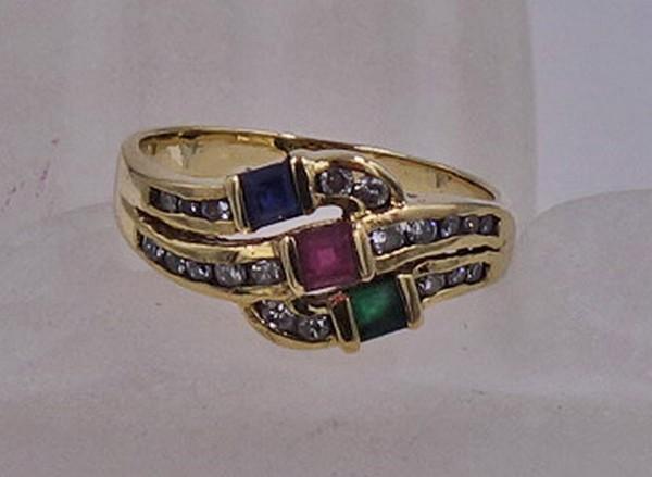 Ring with emerald, sapphire, ruby and brilliant d… - image 3