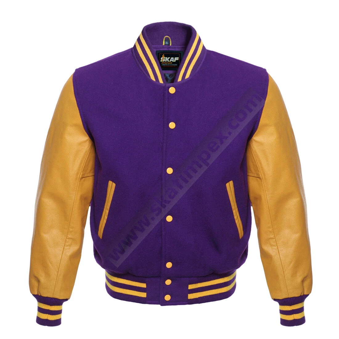 Men's Purple Wool Varsity Letterman Bomber Baseball Jacket Gold  Leather Sleeve