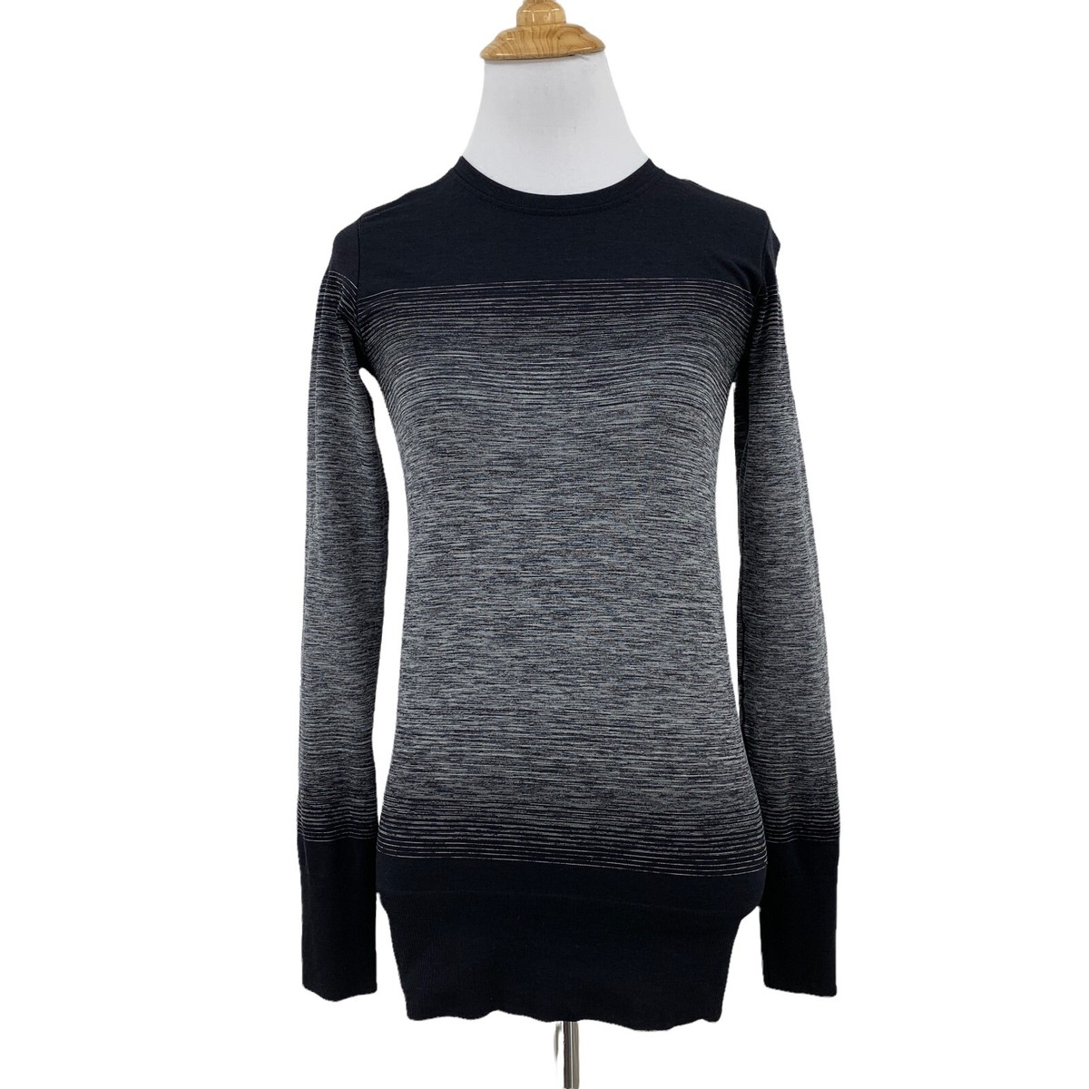 トップス cross fade print long sleeve tops gray M Asics Motion Dry Shirt Womens XS Black Gray Space Dye Fade