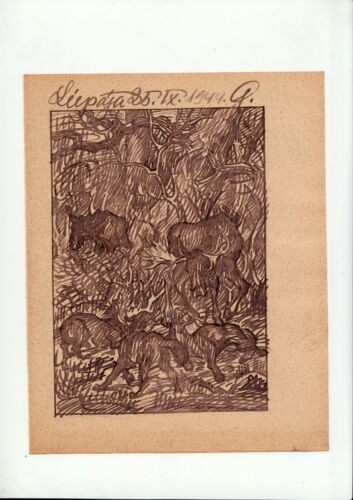 1944 Elk Russian Latvian Art I. Sermoskin 189?-196? Original drawing - Picture 1 of 2