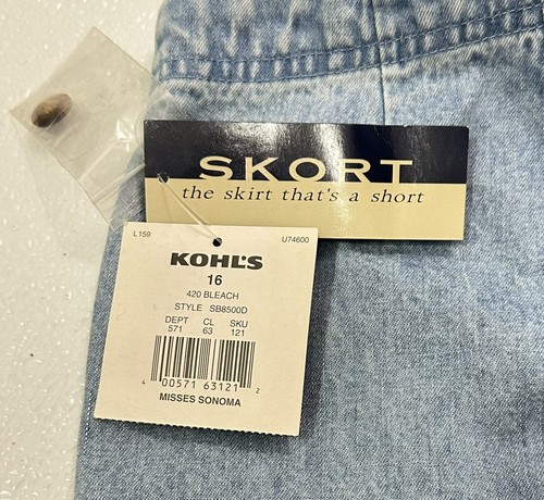 Sonoma Size 16 Womens Blue Fold Over Button Front Denim 100% Cotton Skort NWT - Bild 12 von 12