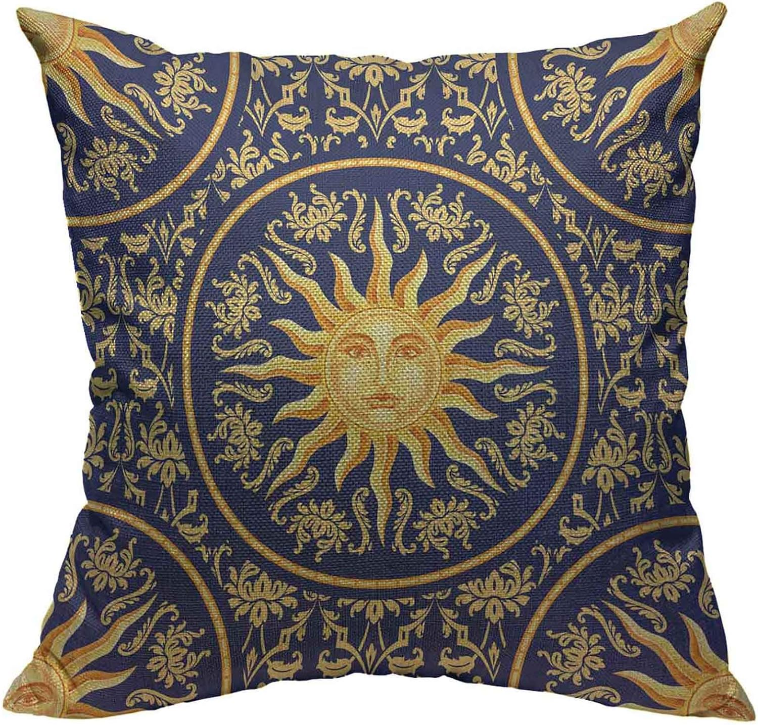 Throw Pillow Covers Vintage Celestial Baroque Blue Gold Sun Face Planet Astronom-image