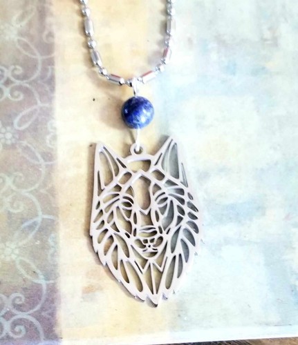 Lapis Wolf Necklace Mens Wolf Necklace Mens Necklace Wolf Jewelry Lapis Lazuli - Picture 6 of 6