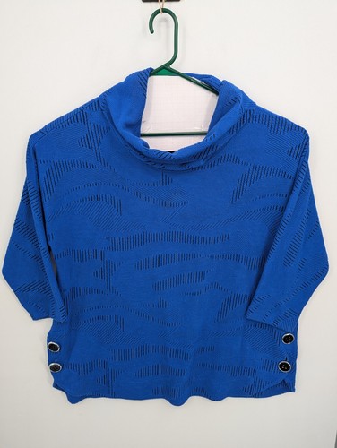 Ali Miles Women's Cowl Neck Blue Tunic Sweater Size 1X Lagenlook Comfy Slouchy
