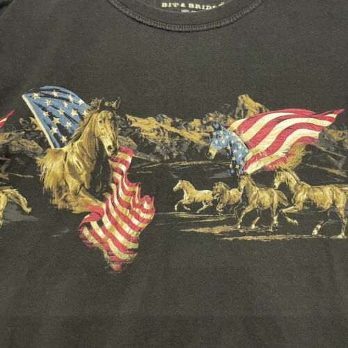 Bit & Bridle Langarm Pferd Shirt Amerika Flagge patriotisch Baumwolle Gr. XL schwarz - Bild 2 von 8