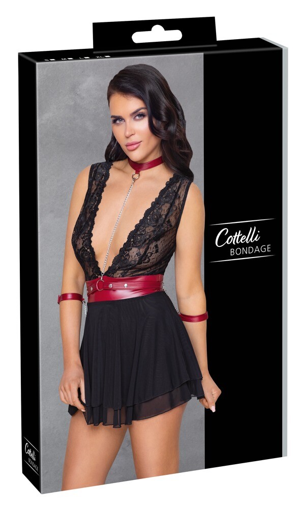 Picardías Bondage - Negro En Oferta Babydoll Bondage Con Cinturón Rojo S - Xl Sexy Fashion Erótico Hot Babydoll