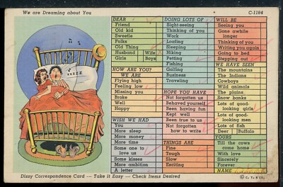 1939 Check the Box ''Dreaming About You'' Sandusky OH PMK Vintage Postcard M2421