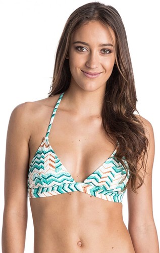 NWT Roxy Swimwear Women's Sun & Salt Fixed Triangle Bikini Top Green White Small - Picture 1 of 2