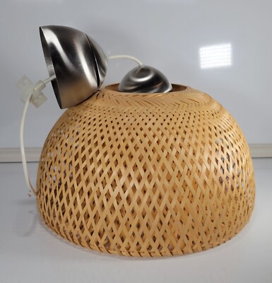 IKEA Pendant Ceiling Light - Rattan - Woven - Brushed Silver