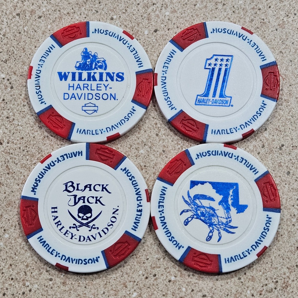 Harley Davidson Dealership Red, White Blue Poker Chips- VT, NM