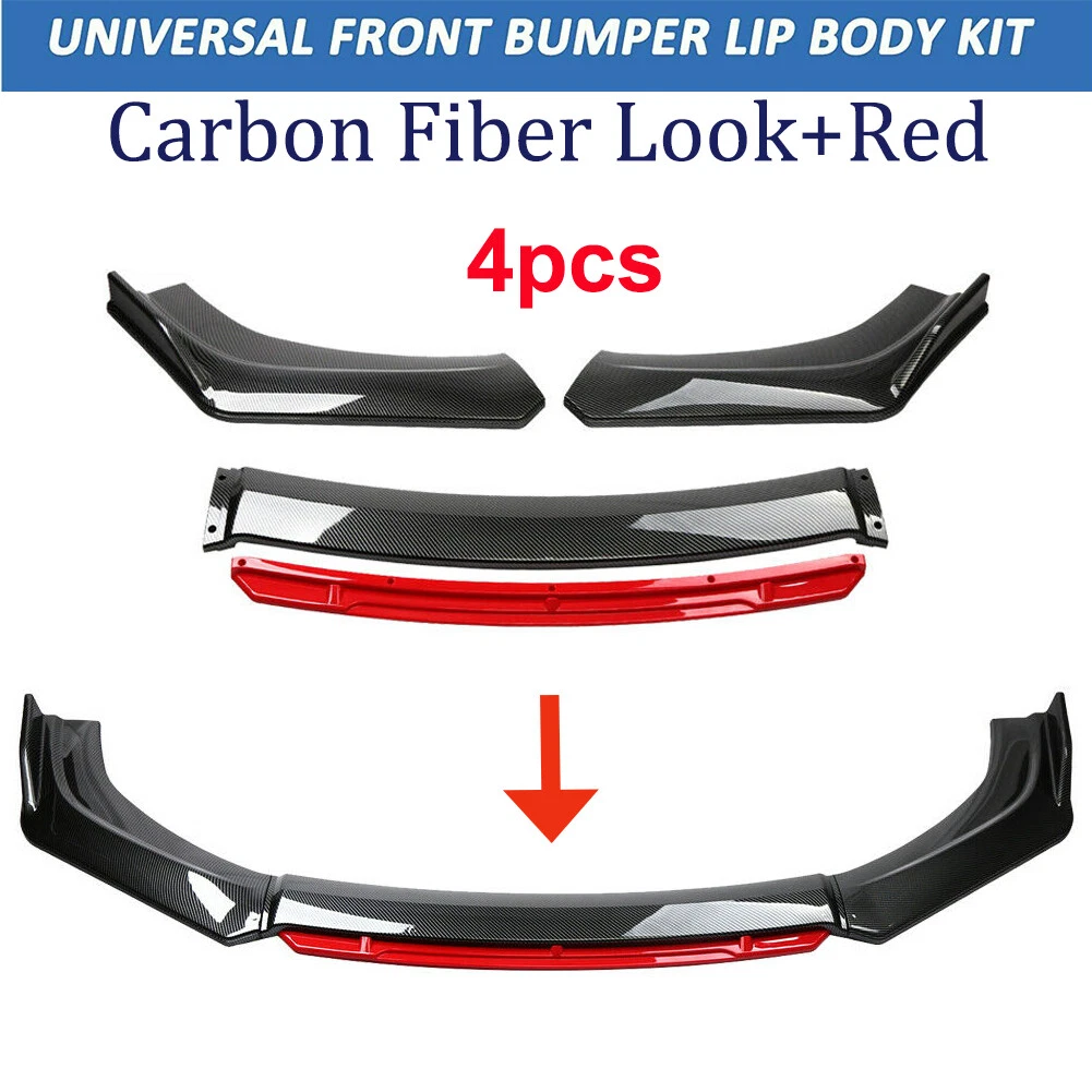 Carbon Fibre Car Front Bumper Lip Body Kit Splitter Red Chin For