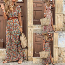 Women's temperament commuter fashion printed Bohemian V-neck Floral Dress