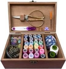 Sewing Kit Wooden Box with Cute Sewing Accessories Hand Sewing Kit 