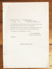 1864 CIVIL WAR General Orders LINCOLN Promotes GEN DANA 2 Command in MISSISSIPPI