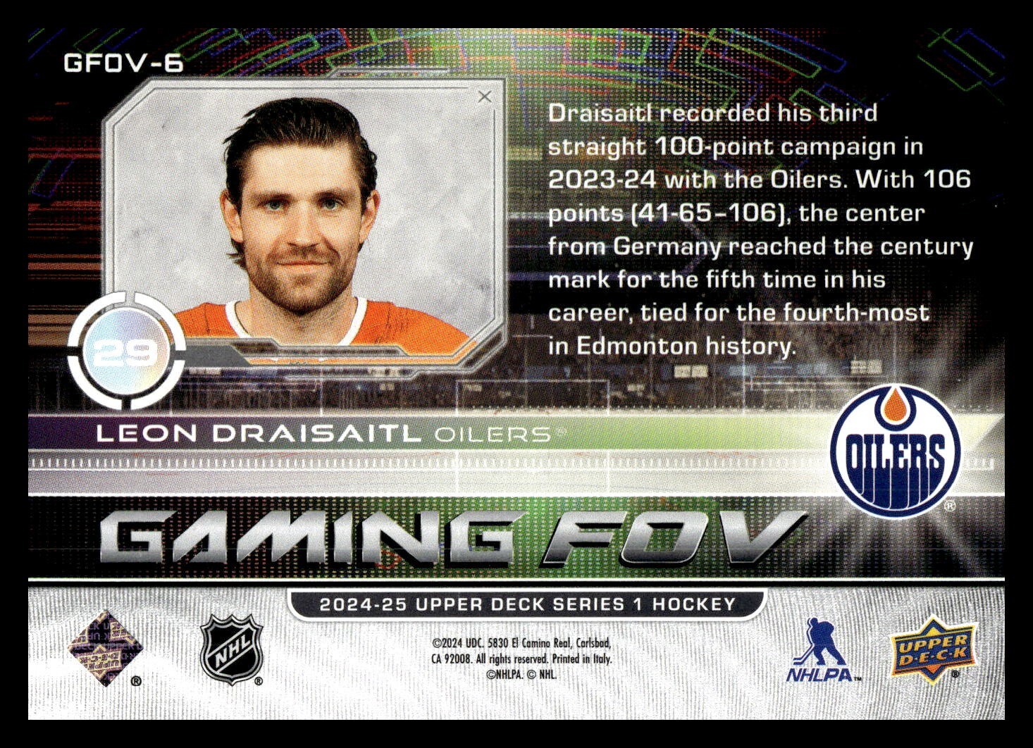 202425 UD Series 1 Gaming FOV GFOV6 Leon Draisaitl, Edmonton Oilers