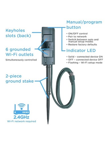 Enbrighten Smart Outdoor Wi-Fi Yard Stake-6 Grounded Outlets - Picture 4 of 4