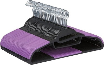 Rubber Coated Plastic Hangers Black/Purple Pack of 50