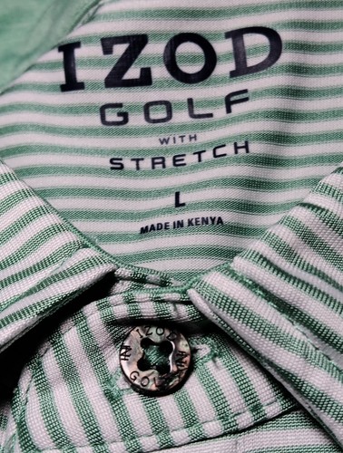 IZOD Golf Shirt Pale Mint Green Stripe with Stretch 2 Button Summer Spring L - Picture 3 of 10