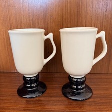Vintage MCM Hall China 1272 Irish Coffee Mugs Set of 2 Cream Black Pedestal USA