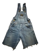 Vtg OshKosh B'gosh Kids Bib Overalls Shortalls Size 6 Striped Denim Cutoff
